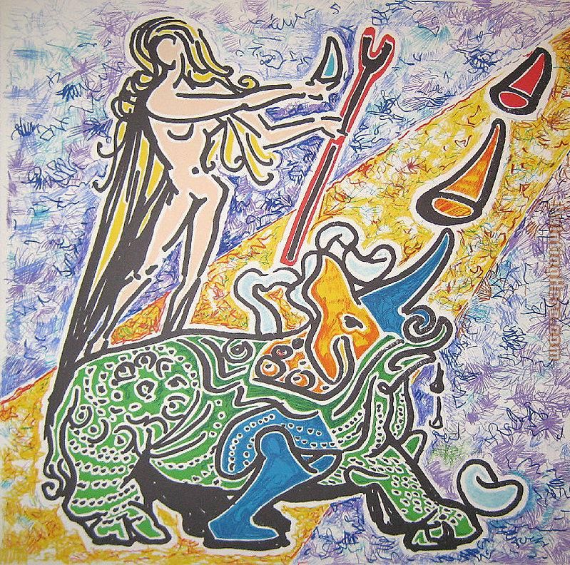 Le vierge et le rhinoceros painting - Salvador Dali Le vierge et le rhinoceros art painting